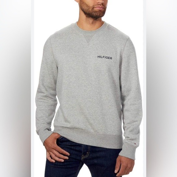 Tommy Hilfiger Sweatshirt Gray Fleece Lined Crew Neck Pullover size Large 👕 - Picture 1 of 8